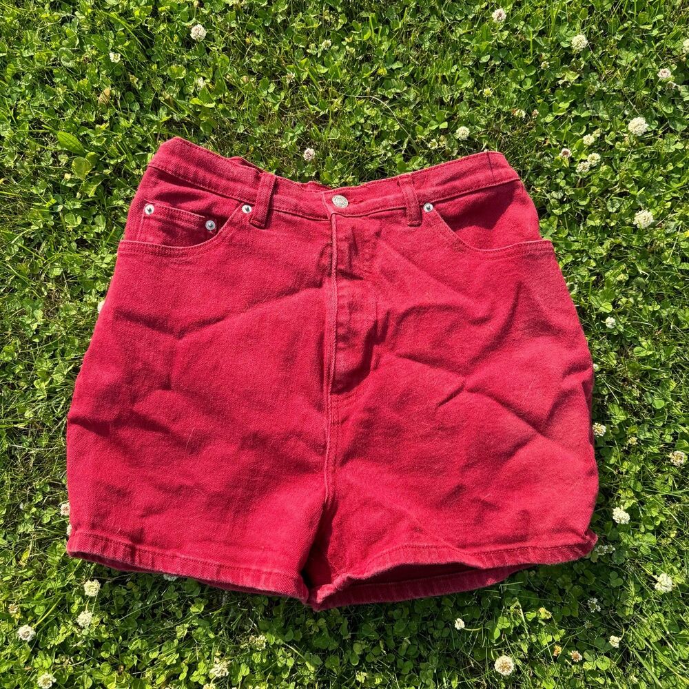 Vintage High Waist Red Denim Shorts Patriotic